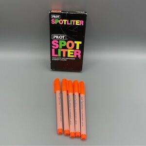 5 VINTAGE PILOT SPOTLITER FLOURESCENT ORANGE MARKERS PENS-Unused